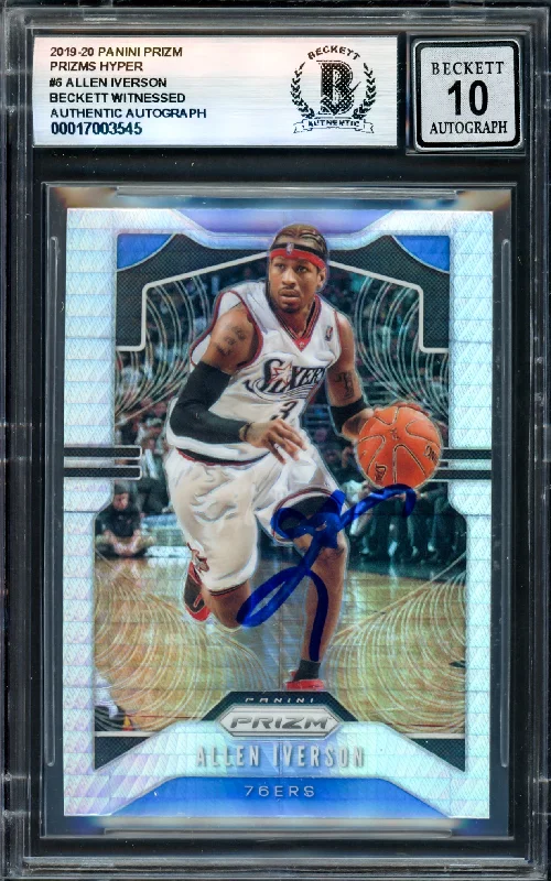 Allen Iverson Autographed 2019-20 Panini Prizm Prizms Hyper Card #6 Philadelphia 76ers Auto Grade Gem Mint 10 Beckett BAS Witness #17003545