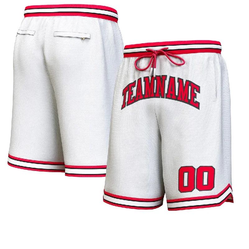 Custom White Red-Black Personalized Basketball Shorts