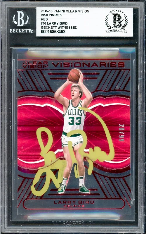 Larry Bird Autographed 2015-16 Panini Clear Vision Visionaries Red Card #16 Boston Celtics Beckett BAS Witness #16868463