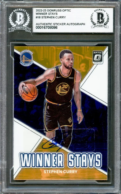 Stephen Curry Autographed 2022-23 Donruss Optic Winner Stays Card #18 Golden State Warriors Beckett BAS #16708086