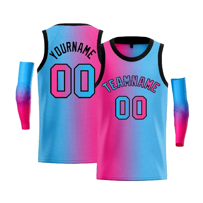 Custom Pink Blue-Black Gradient Fashion Tops Basketball Jersey