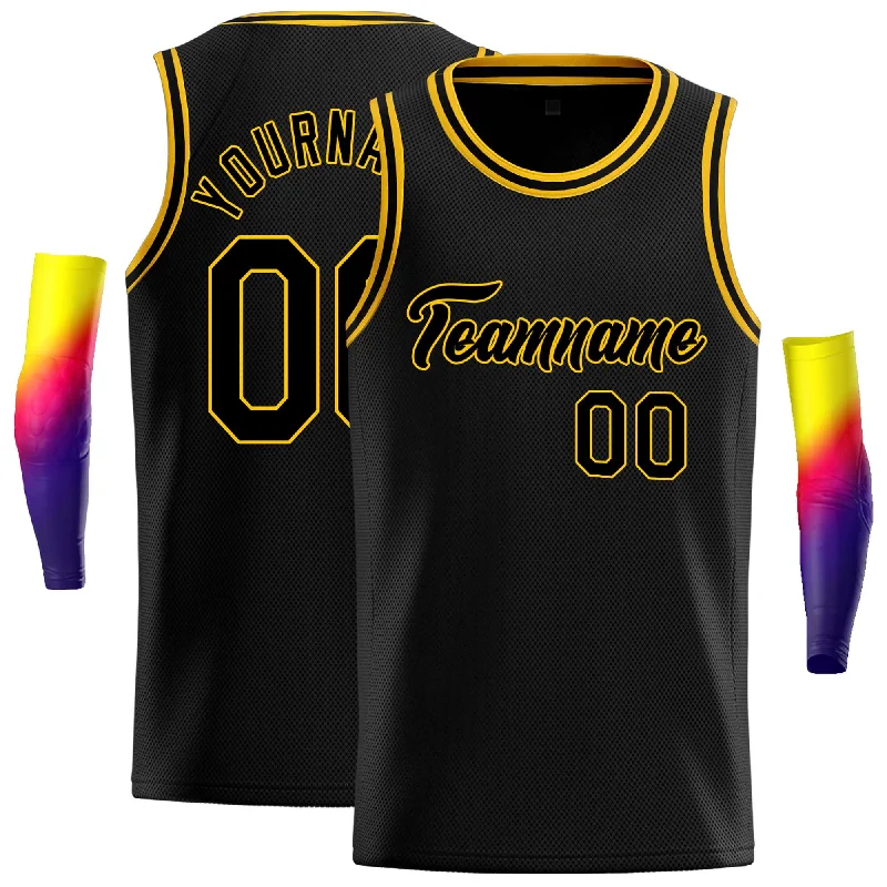 Custom Black Black-Yellow Classic Tops Casual Basketball Jersey