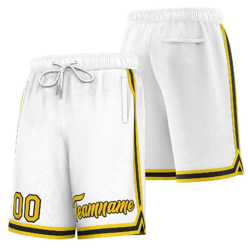 Custom White Yellow-Black Sport Basketball Shorts