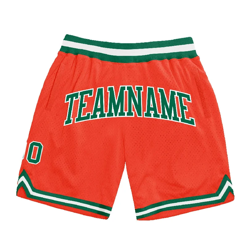 Custom Orange Kelly Green-White Authentic Throwback Basketball Shorts