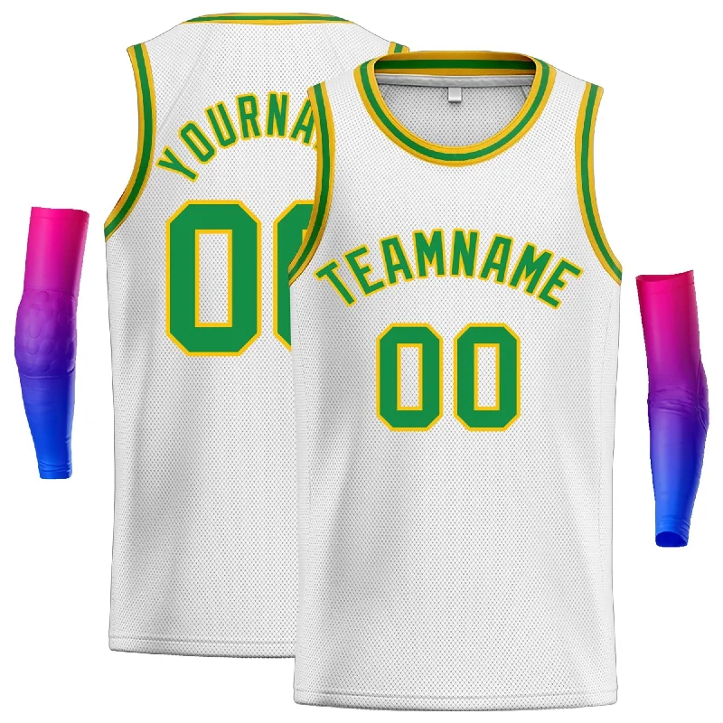 Custom White Green-Yellow Classic Tops Men Casual Basketball Jersey