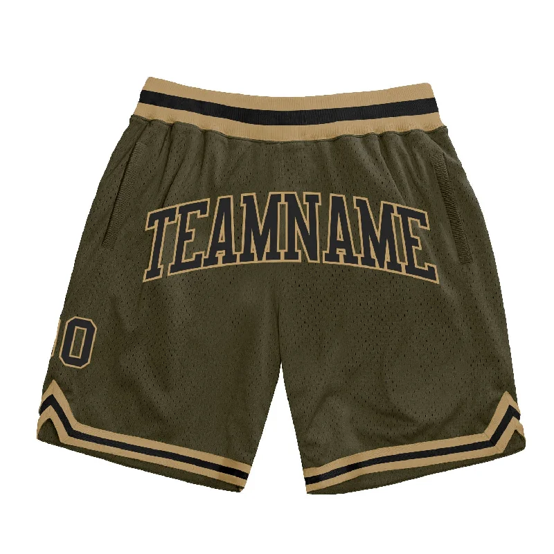 Custom Olive Black-Old Gold Authentic Throwback Salute To Service Basketball Shorts