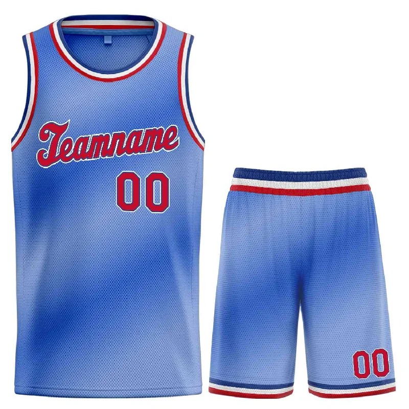 Custom Light Blue Red-Blue Gradient Fashion Sets Sports Uniform Basketball Jersey