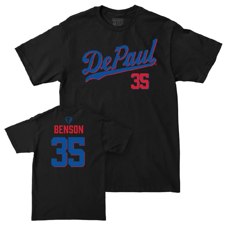 DePaul Men's Basketball Black Script Tee - Nj Benson | #35