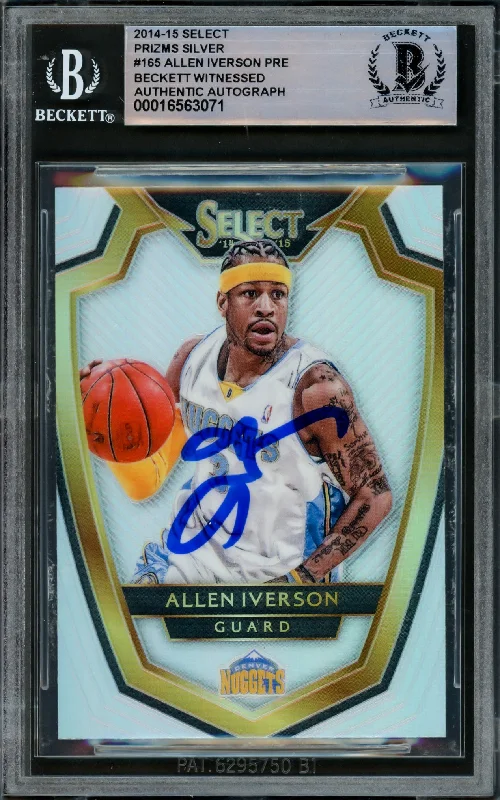 Allen Iverson Autographed 2014-15 Select Prizms Silver Card #165 Denver Nuggets Beckett BAS Witnessed #16563071