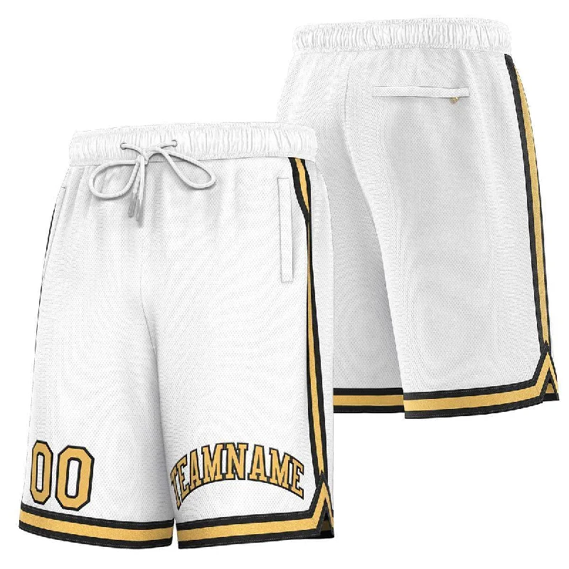 Custom White Old Gold-Black Sport Basketball Shorts