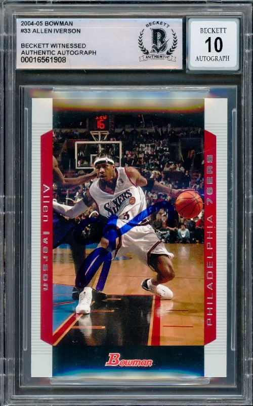 Allen Iverson Autographed 2004-05 Bowman Card #33 Philadelphia 76ers Auto Grade Gem Mint 10 Beckett BAS Witnessed #16561908