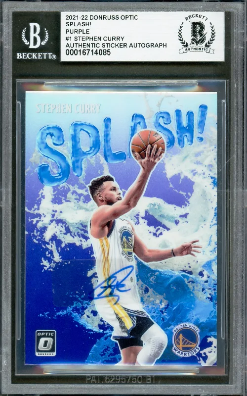 Stephen Curry Autographed 2021-22 Donruss Optic Splash Prizm Card #1 Golden State Warriors Beckett BAS #16714085