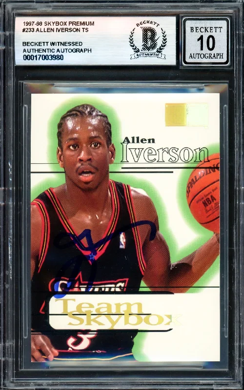 Allen Iverson Autographed 1997-98 Skybox Premium Card #233 Philadelphia 76ers Auto Grade Gem Mint 10 Beckett BAS Witness #17003980