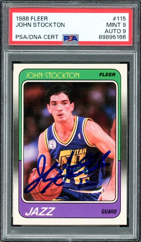 John Stockton Autographed 1988-89 Fleer Rookie Card #115 Utah Jazz PSA 9 Auto Grade Mint 9 PSA/DNA #89895166