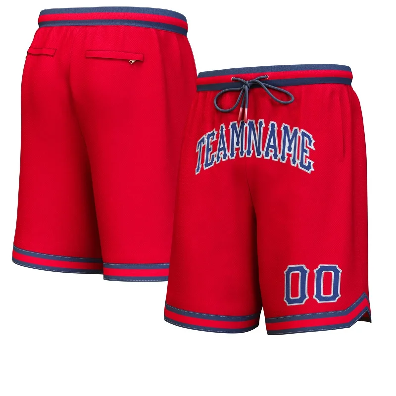 Custom Red Navy-White Personalized Basketball Shorts