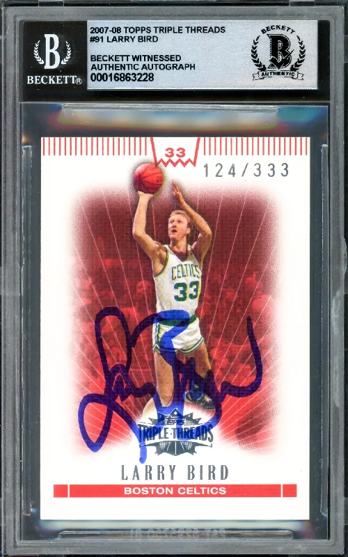 Larry Bird Autographed 2007-08 Topps Triple Threads Card #91 Boston Celtics Auto Grade Gem Mint 10 #124/333 Beckett BAS Witness #16863228