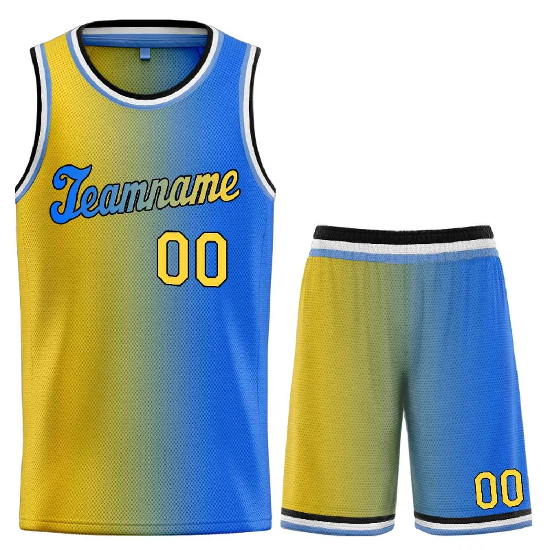 Custom Yellow Royal-Black Gradient Fashion Sets Sports Uniform Basketball Jersey