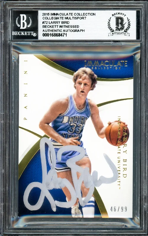 Larry Bird Autographed 2015 Immaculate Collection Collegiate Multisport Card #72 Boston Celtics #46/99 Beckett BAS Witness #16868471