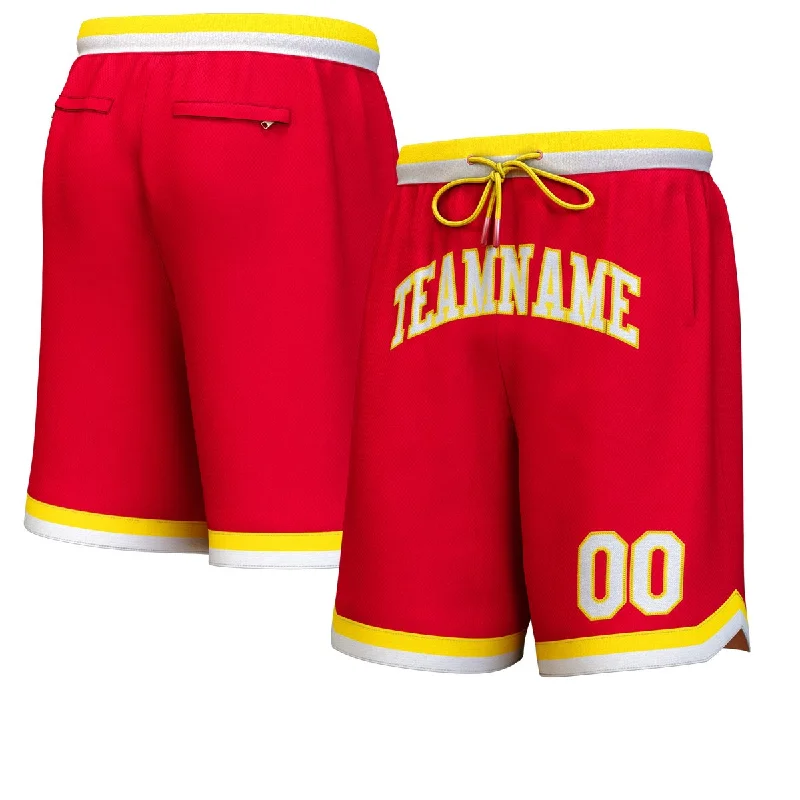 Custom Red White-Yellow Personalized Basketball Shorts