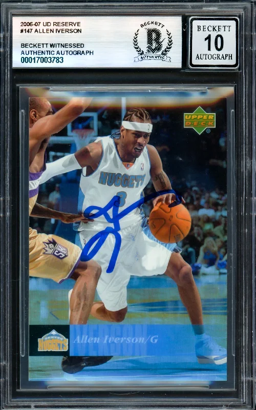 Allen Iverson Autographed 2006-07 Upper Deck Reserve Card #147 Denver Nuggets Auto Grade Gem Mint 10 Beckett BAS Witness #17003783