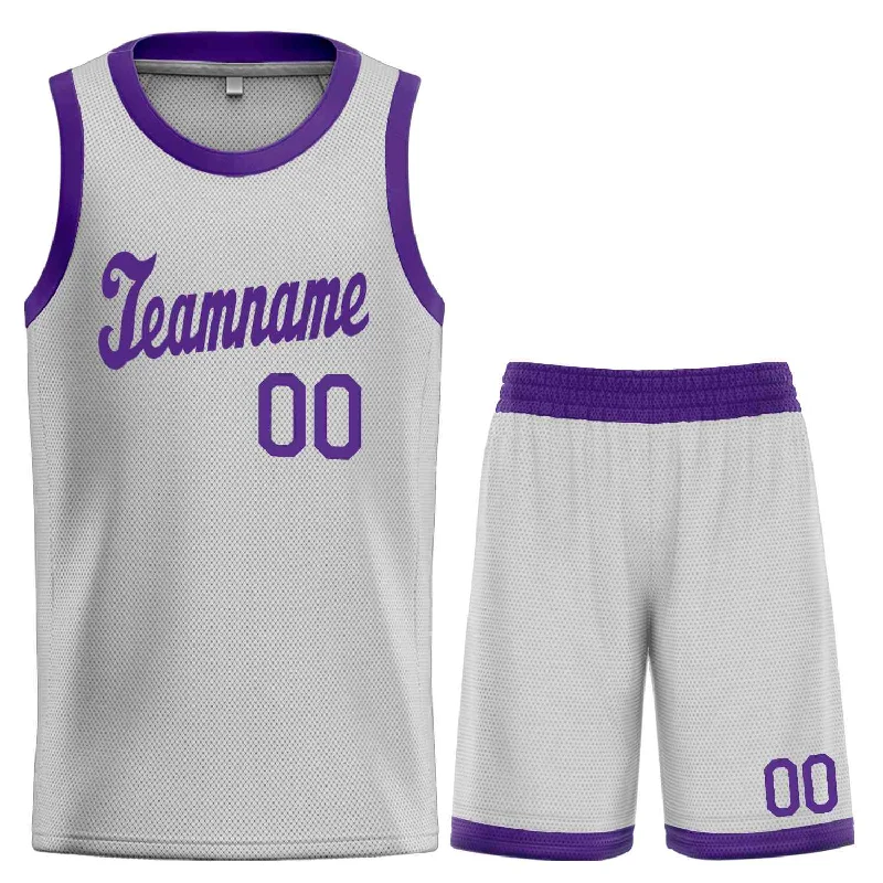 Custom Gray Purple Classic Sets Sports Uniform Basketball Jersey