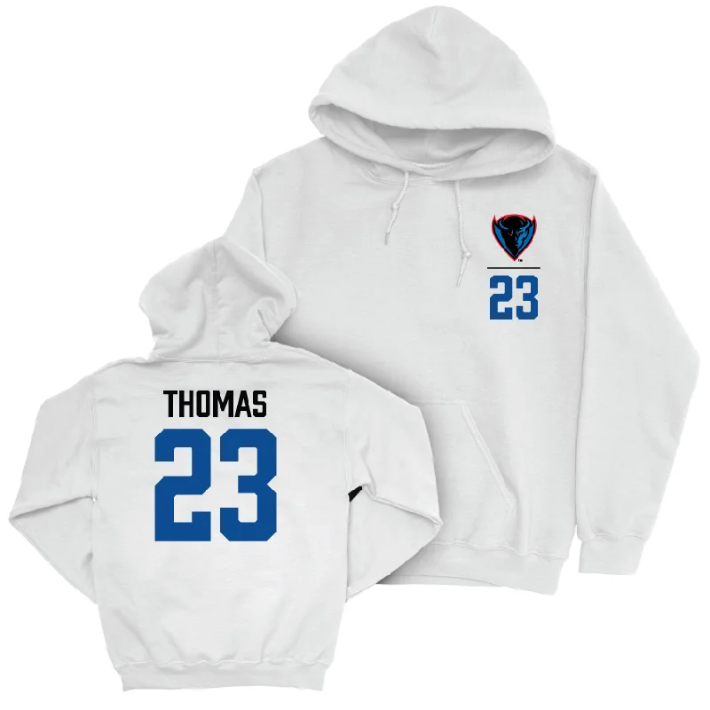 DePaul Men's Basketball White Logo Hoodie - David Thomas | #23