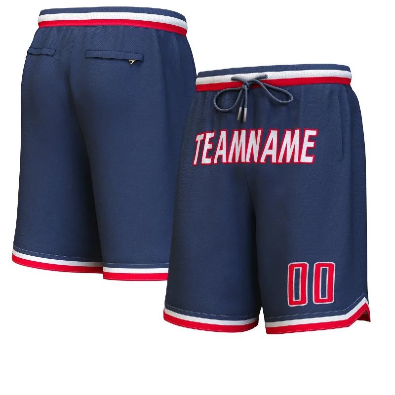 Custom Navy White-Red Personalized Basketball Shorts