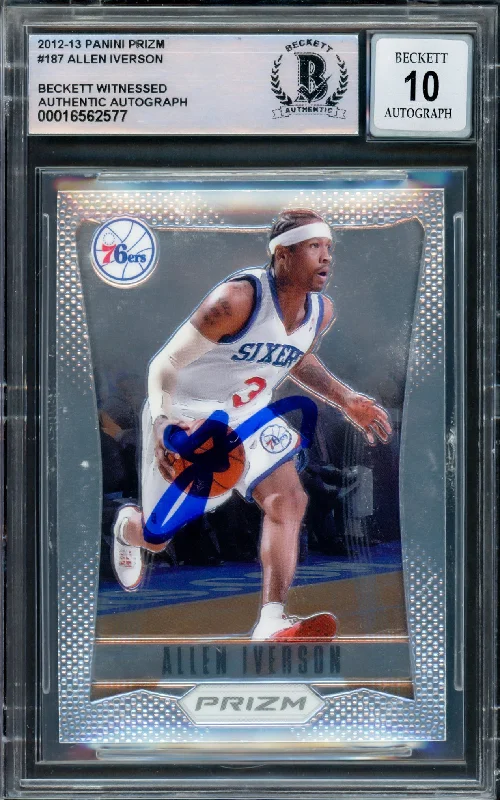 Allen Iverson Autographed 2012-13 Panini Prizm Card #187 Philadelphia 76ers Auto Grade Gem Mint 10 Beckett BAS Witnessed