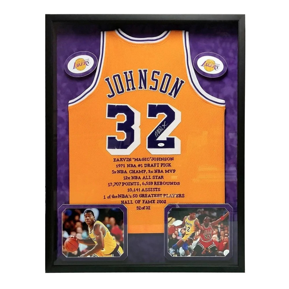 Magic Johnson Signed Lakers Jersey Framed #D32/32 JSA COA Autograph Lakers