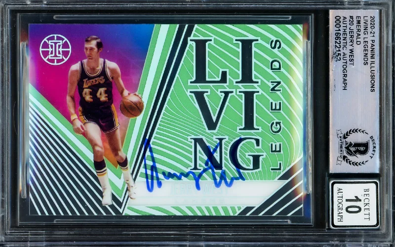 Jerry West Autographed 2020-21 Panini Illusions Living Legends Emerald Card #20 Card Los Angeles Lakers Auto Grade Gem Mint 10 Beckett BAS