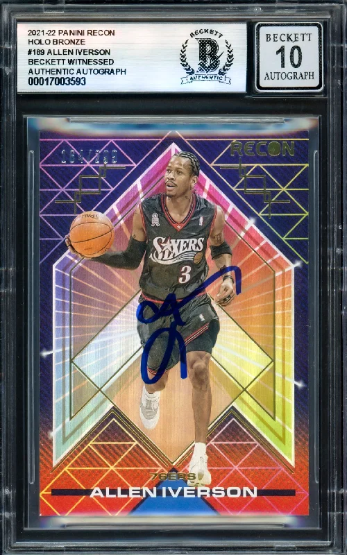 Allen Iverson Autographed 2021-22 Panini Recon Holo Recon Card #189 Philadelphia 76ers Auto Grade Gem Mint 10 #164/299 Beckett BAS Witness #17003593