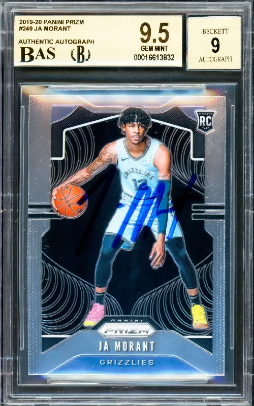 Ja Morant Autographed 2019-20 Panini Prizm Rookie Card #249 Memphis Grizzlies BGS 9.5 Auto Grade Mint 9 Beckett BAS