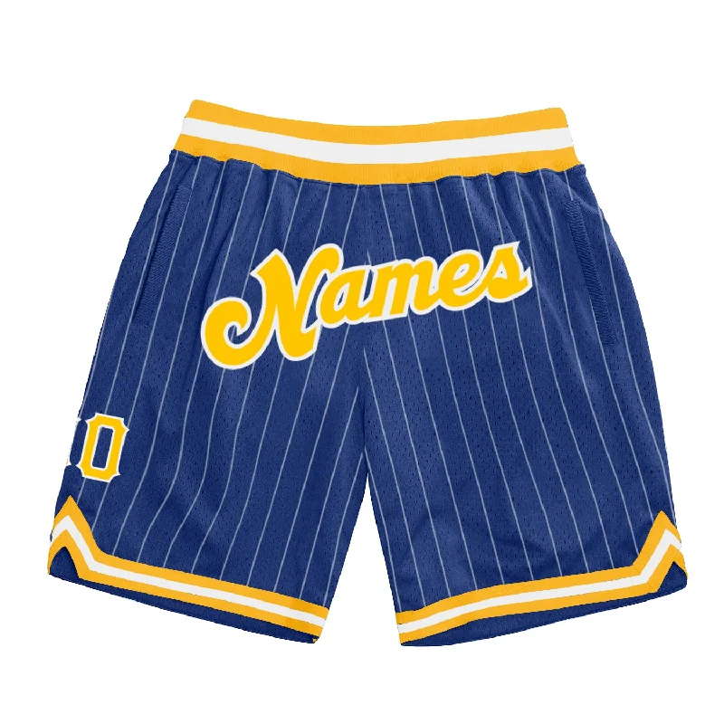 Custom Royal White Pinstripe Gold-White Authentic Basketball Shorts