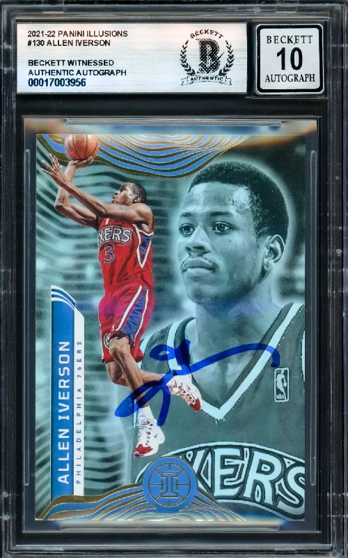 Allen Iverson Autographed 2021-22 Panini Illusions Card #130 Philadelphia 76ers Auto Grade Gem Mint 10 Beckett BAS Witness #17003956