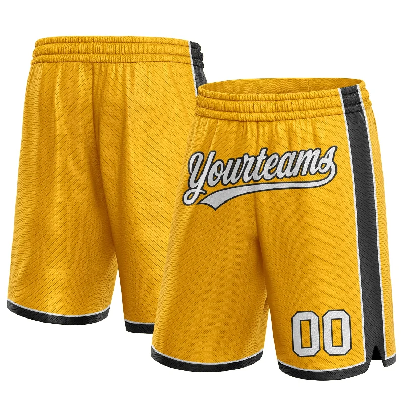 Custom Gold White-Black Authentic Basketball Shorts