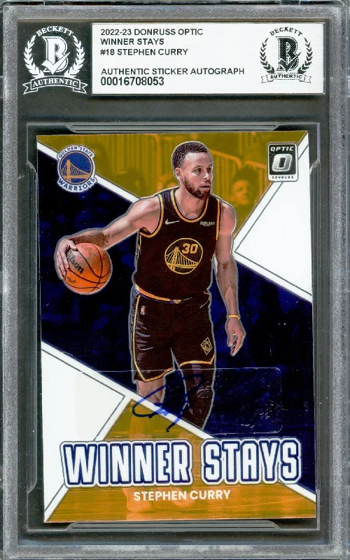 Stephen Curry Autographed 2022-23 Donruss Optic Winner Stays Card #18 Golden State Warriors Beckett BAS #16708053