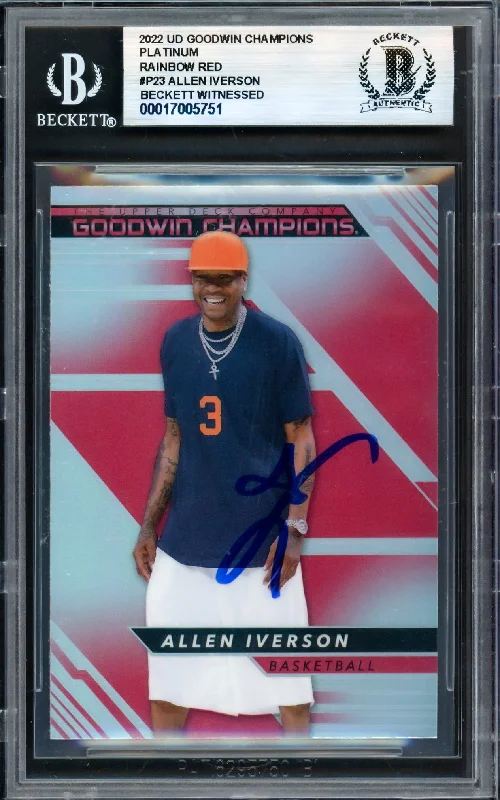 Allen Iverson Autographed 2022 Upper Deck Goodwin Champions Platinum Rainbow Red Card #P23 Philadelphia 76ers Beckett BAS Witness #17005751