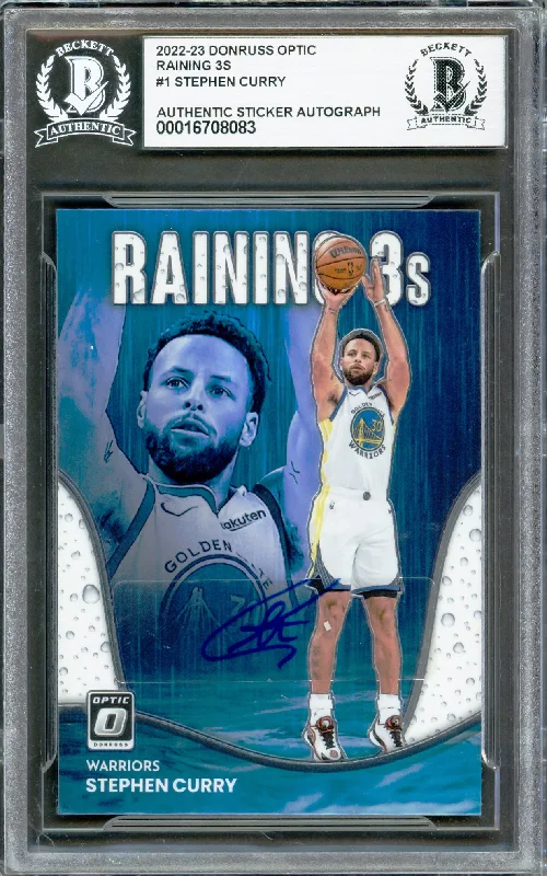 Stephen Curry Autographed 2022-23 Donruss Optic Raining 3's Card #1 Golden State Warriors Beckett BAS #16708083