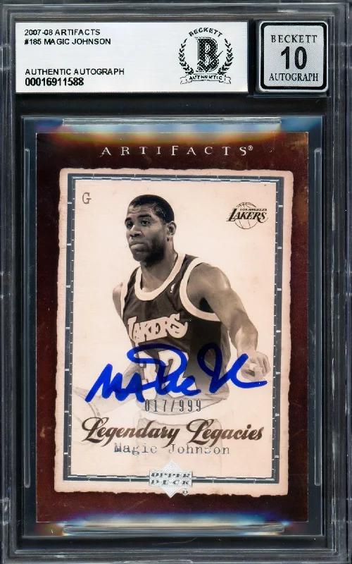 Magic Johnson Autographed 2007-08 Artifacts Card #185 Card Los Angeles Lakers Auto Grade Gem Mint 10 Beckett BAS