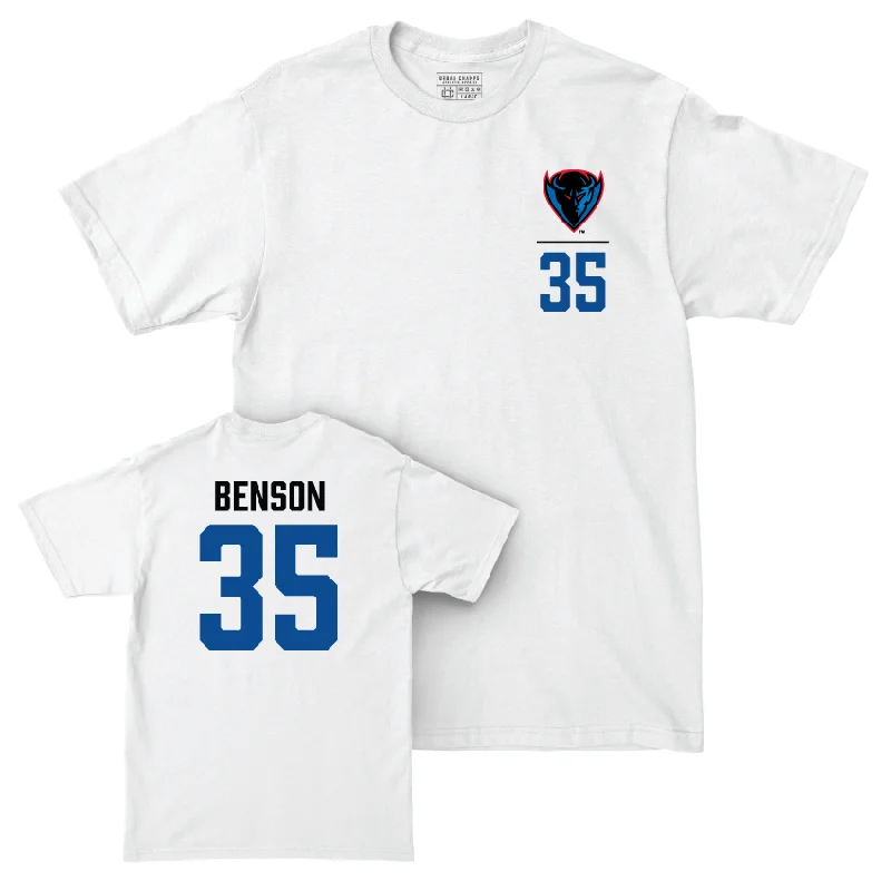 DePaul Men's Basketball White Logo Comfort Colors Tee - Nj Benson | #35