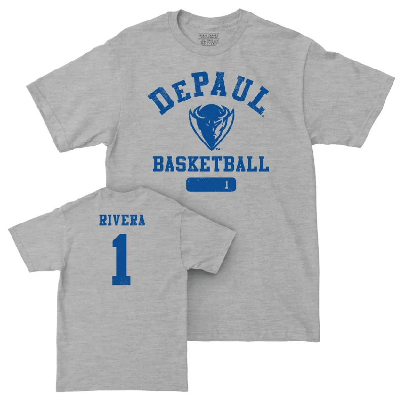 DePaul Men's Basketball Sport Grey Varsity Tee - Isaiah Rivera | #1