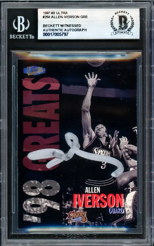 Allen Iverson Autographed 1997-98 Fleer Ultra Card #258 Philadelphia 76ers Beckett BAS Witness #17005797