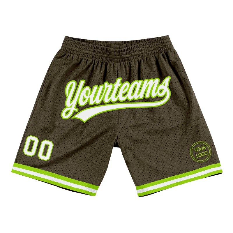 Custom Olive White-Neon Green Authentic Throwback Salute To Service Basketball Shorts