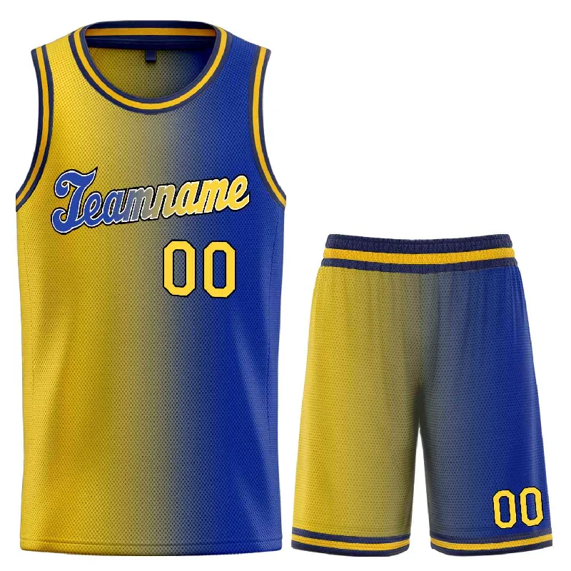 Custom Navy Yellow-Black Gradient Fashion Sets Sports Uniform Basketball Jersey