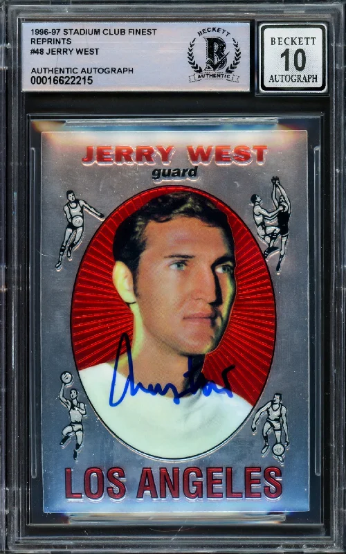 Jerry West Autographed 1996-97 Stadium Club Finest Reprints Card #48 Card Los Angeles Lakers Auto Grade Gem Mint 10 #/333 Beckett BAS