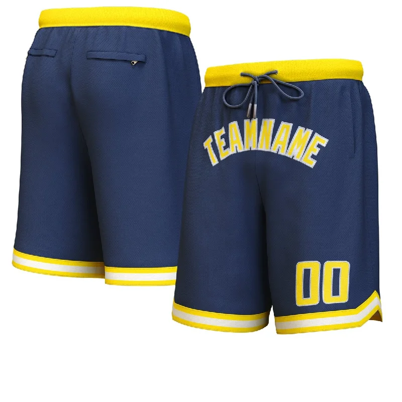 Custom Navy Yellow-White Personalized Basketball Shorts