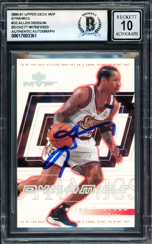 Allen Iverson Autographed 2000-01 Upper Deck MVP Dynamics Card #D2 Philadelphia 76ers Auto Grade Gem Mint 10 Beckett BAS Witness #17003361