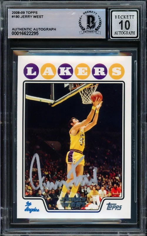 Jerry West Autographed 2008-09 Topps Card #180 Card Los Angeles Lakers Auto Grade Gem Mint 10 Beckett BAS