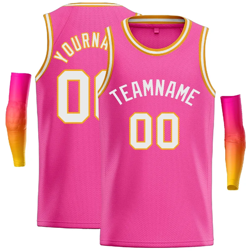 Custom Pink White Classic Tops Casual Basketball Jersey