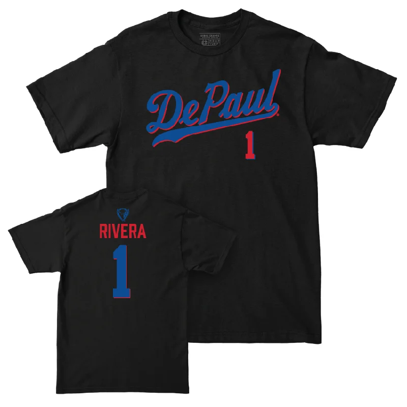 DePaul Men's Basketball Black Script Tee - Isaiah Rivera | #1